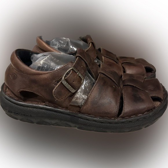 RARE Y2K Skechers SN 9684M Brown Leather Lug Sole Sandals with Buckle Sz:6M;7.5W - Picture 2 of 6
